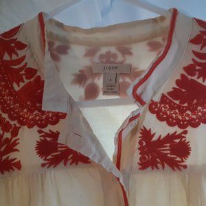J.Crew yellow blouse with red embroidery